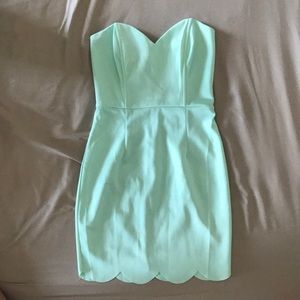 Mint strapless scalloped mini dress
